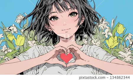 A young woman expressing her love by making a... - Stock Illustration ...
