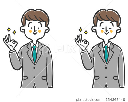 Male office worker making an OK sign, upper body, vector 134862448