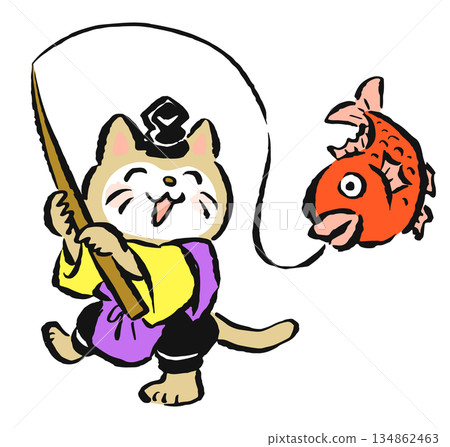 Ebisu the cat catching a sea bream Ebisu the cat catching a sea bream 134862463