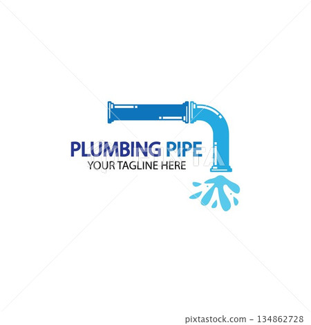 Pipe Plumbing logo vector Design Template,Plumbing logo vector design template. water pipe logo design.Leaking water logotype,Design Concept, Creative Symbol, Icon 134862728