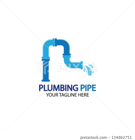 Pipe Plumbing logo vector Design Template,Plumbing logo vector design template. water pipe logo design.Leaking water logotype,Design Concept, Creative Symbol, Icon 134862751