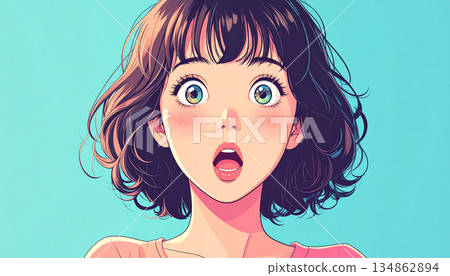柔和色調的驚訝女性插圖（由人工智慧生成） 134862894