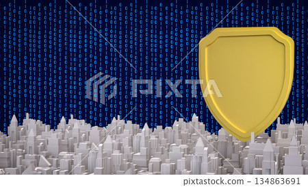 Cybersecurity Shield Protecting Digital City Infrastructure 3d render. 134863691