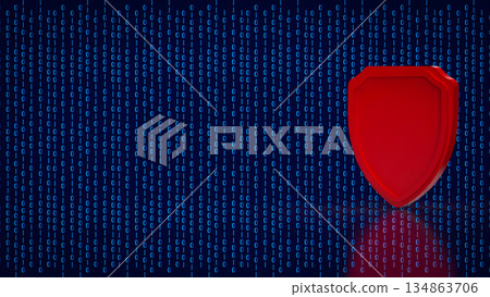 Red Cybersecurity Shield on Binary Data Background 3d render. 134863706