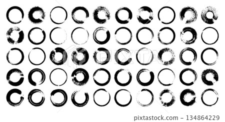 Grunge circles, brush strokes, lines, ink smudges, hand-drawn scribble shapes. Handmade sketchy marks, acrylic stains, charcoal streaks. Paint textures, dry brush effect. Vector illustration Grunge circles, brush strokes, lines, ink smudges, hand-drawn scribble shapes. Handmade sketchy marks, acrylic stains, charcoal streaks. Paint textures, dry brush effect. Vector illustration 134864229