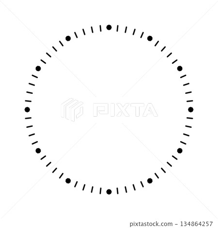 Mechanical clock face, bezel. Watch dial with minute and hour marks. Timer or stopwatch element. Blank measuring circle scale with divisions. Vector illustration Mechanical clock face, bezel. Watch dial with minute and hour marks. Timer or stopwatch element. Blank measuring circle scale with divisions. Vector illustration 134864257