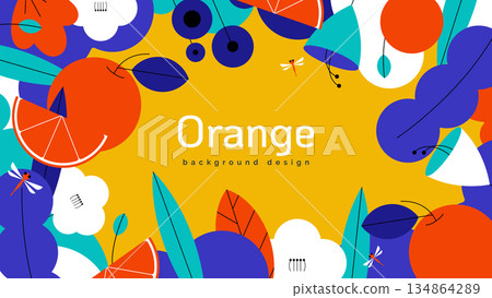 Nature banner background template design, oranges and various flowers and leaves Nature banner background template design, oranges and various flowers and leaves 134864289