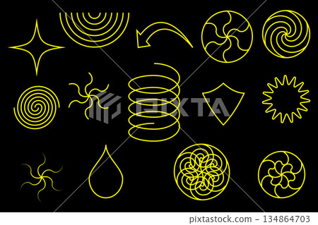 Hand Drawn Yellow Scribble Doodle Abstract Geometric Line Elements Set. Hand Drawn Yellow Scribble Doodle Abstract Geometric Line Elements Set. 134864703