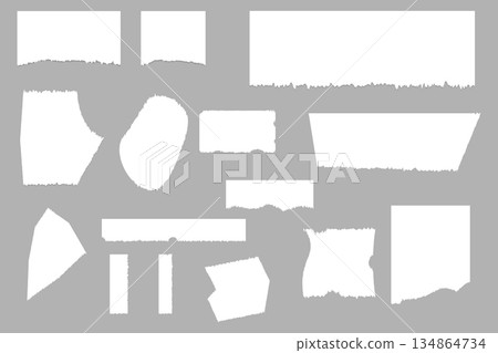 Ripped piece white paper sheets torn blank pages. Torn and ripped edge white paper pieces vector 134864734