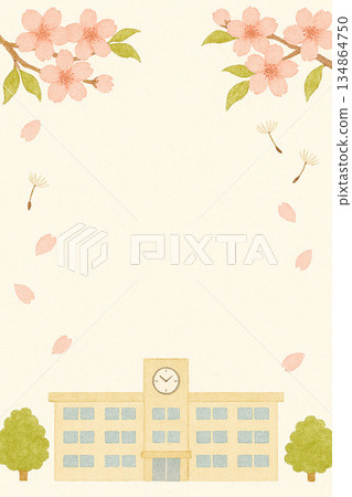 櫻花在教學大樓周圍飄落 134864750