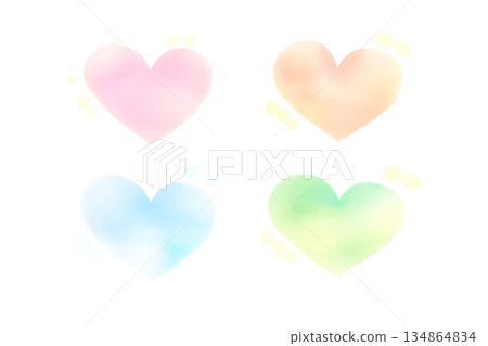 淡彩水彩心型四色套裝，簡單好用的插畫素材 134864834