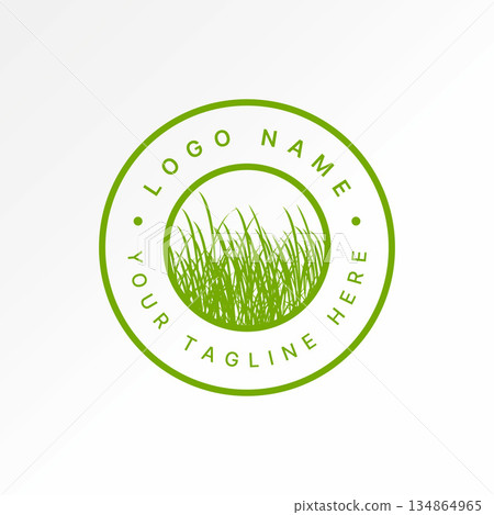 Grass and weeds on emblem circle rural panorama garden park landscaping field logo design graphic concept creative premium vector stock image top sell 134864965