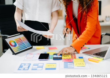 UX graphic designer planning application process development prototype wireframe for web smart phone 134865121