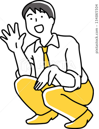 A male office worker beckoning with a smile A male office worker beckoning with a smile 134865504