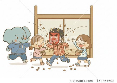 Sowing beans with setsubun 134865608