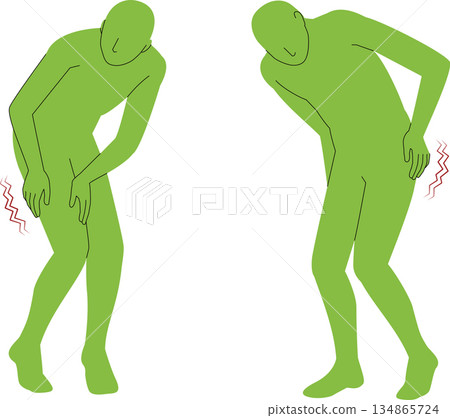 A simplified illustration of a human body with numbness in the lower back and thighs 134865724