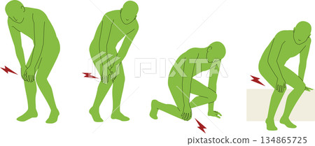 A schematic illustration of a person's whole body with knee pain 134865725