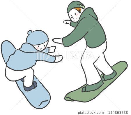 Experienced snowboarders and timid beginners 134865888