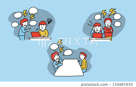 脾氣暴躁的老闆系列－專橫跋扈的經理和令人畏懼的下屬的插圖 134865930
