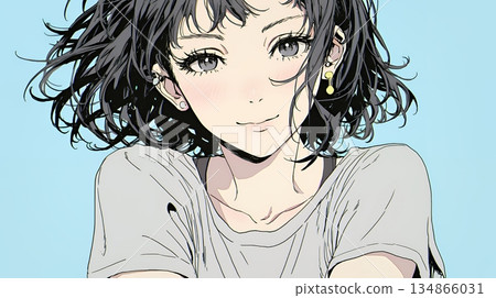 一位微笑的年輕女子，眼神卻很憂傷 134866031