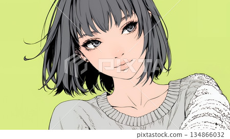 一位微笑的年輕女子，眼神卻很憂傷 134866032