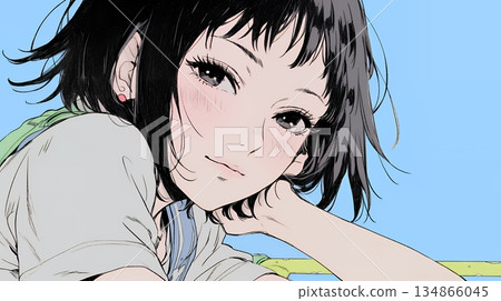 Smiling young woman with sad eyes 134866045