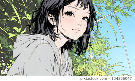 一位微笑的年輕女子，眼神卻很憂傷 134866047