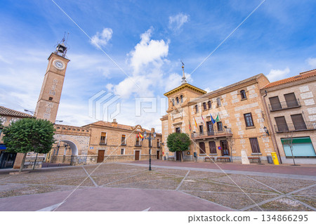 Traditional Spanish square in Consuegra on the Don Quixote route. Traditional Spanish square in Consuegra on the Don Quixote route. 134866295