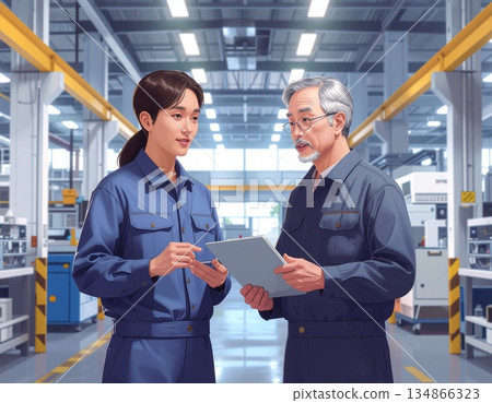 Technical training for Vietnamese trainees and Japanese engineers at a Shizuoka manufacturing factory 134866323