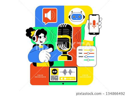 AI Voice Generator Tools Vector Illustration for Digital Audio Technology, Speech Synthesis, and Modern Artificial Intelligence Solutions Background AI Voice Generator Tools Vector Illustration for Digital Audio Technology, Speech Synthesis, and Modern Artificial Intelligence Solutions Background 134866492