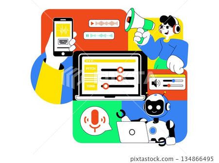 AI Voice Generator Tools Vector Illustration for Digital Audio Technology, Speech Synthesis, and Modern Artificial Intelligence Solutions Background AI Voice Generator Tools Vector Illustration for Digital Audio Technology, Speech Synthesis, and Modern Artificial Intelligence Solutions Background 134866495