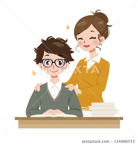 Female teacher encouraging students to study 134866553
