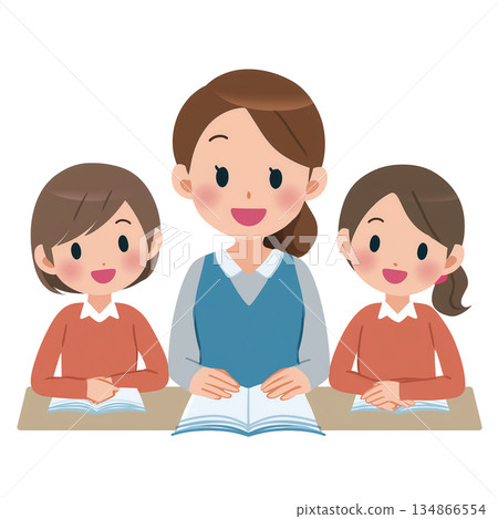 Illustration of a woman teaching elementary school girls and elementary school students 134866554