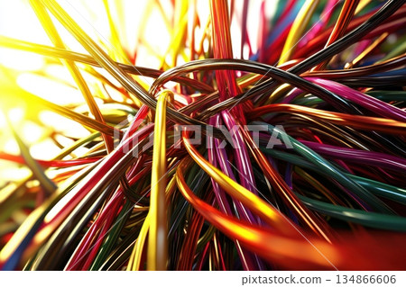 Vibrant Swirl of Neural Pathways in Psychedelic Rainbow Colors and Abstract Patterns 134866606