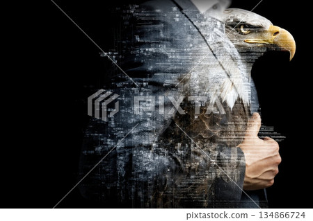 Bald Eagle in Tech Blazer with Chromatic Overlay Adjusting to Modern Environment 134866724