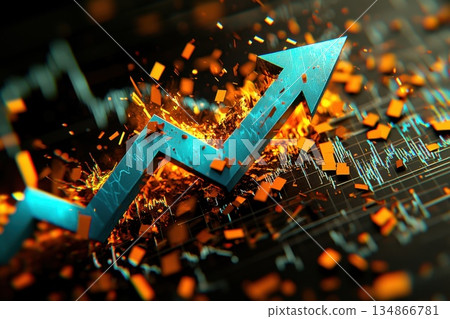 Dynamic Electric Blue Arrow Surging Upward with Explosive Energy and Vibrant Background Effects Dynamic Electric Blue Arrow Surging Upward with Explosive Energy and Vibrant Background Effects 134866781
