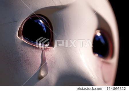 Realistic Humanoid Robot with Sad Expression and Tears in an Emotional Display Realistic Humanoid Robot with Sad Expression and Tears in an Emotional Display 134866812