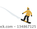 Illustration of a snowboarder gliding through the snow 134867125