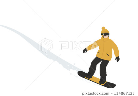 Illustration of a snowboarder gliding through the snow 134867125