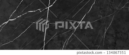 Beautiful black marble ceramic tiles, natural abstract striped pattern on a surface 134867351