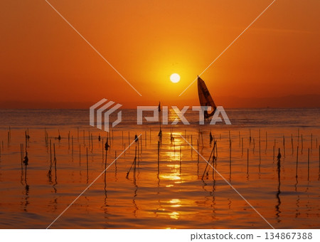 The sea shining in the sunset The sea shining in the sunset 134867388