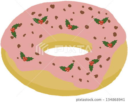 Pink donuts with Christmas pattern Pink donuts with Christmas pattern 134868941