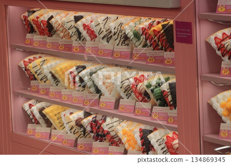 Product samples from a crepe shop in Harajuku - many types of crepes Product samples from a crepe shop in Harajuku - many types of crepes 134869345