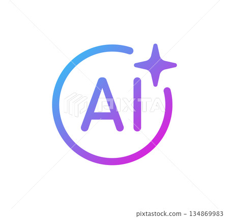 AI star circle icon. Artificial intelligence symbol. Gradient blue purple digital AI robot sign. Magic star smart assistant. Modern design element. Vector illustration isolated on white background AI star circle icon. Artificial intelligence symbol. Gradient blue purple digital AI robot sign. Magic star smart assistant. Modern design element. Vector illustration isolated on white background 134869983