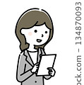 A woman in a suit that operates a tablet 134870093