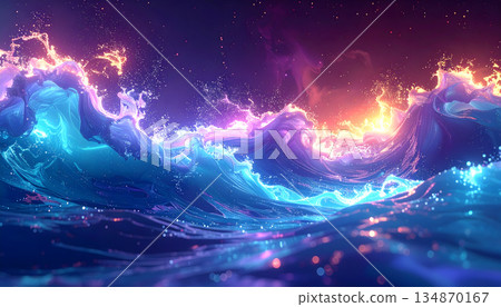 抽象的藍色閃亮波浪狀圖像背景 134870167