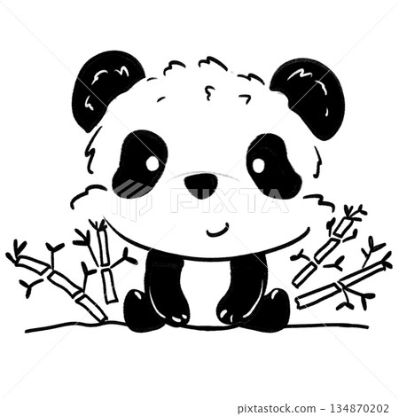 Cartoon cute panda sitting with bamboo isolated outline illustration Cartoon cute panda sitting with bamboo isolated outline illustration 134870202