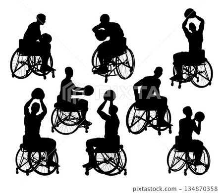 Wheelchair Basketball Player Silhouettes Set 134870358