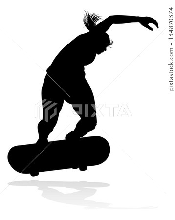 Woman Silhouette Female Skateboarder Girl Woman Silhouette Female Skateboarder Girl 134870374