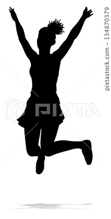 Happy Woman Jumping For Joy Silhouette Person Happy Woman Jumping For Joy Silhouette Person 134870379